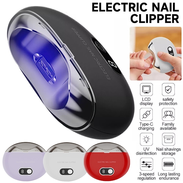 Elektrisk automatisk nagelklippare med 3 hastigheter nagelklippare, uppladdningsbar säker nagelklippare för baby barn vuxna Black
