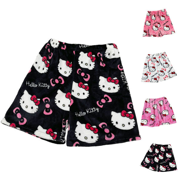 Dam flickor flanellpyjamas Varm ylle tecknad Casual hembyxor på hösten vinter mode hemshorts Black Pink XL