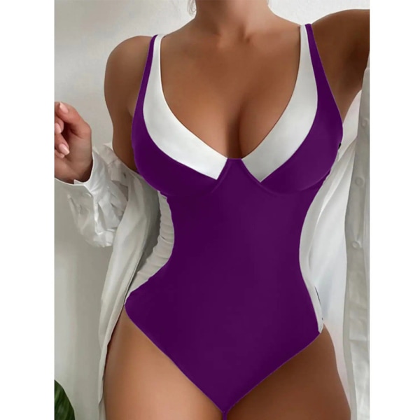 Tie Dye 3D printed bikinibaddräkt i ett stycke för sommarbaddräkt Purple+white L