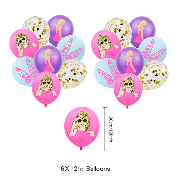 Taylor Swift Födelsedagsfest Banner Cake Topper Ballonger Tillbehör Dekoration Kit