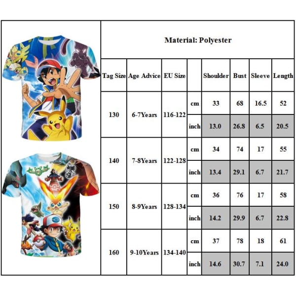 Ash Ketchum T-Shirt Barn Pojkar Flickor Kortärmade skjortor Sommartröjor Tee School B 140cm