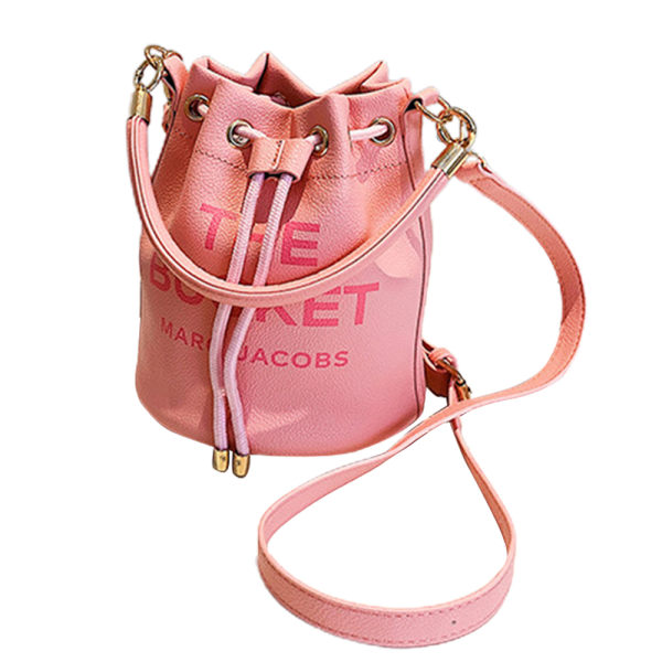 Kvinnor Mjukt PU-läder Bucket Bag Justerbar Dragstring Tote Crossbody Handväska Pink