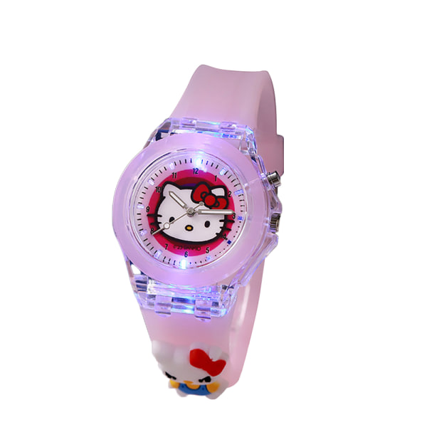 Kids Cartoon Silikon Night Luminous Quartz Watch Armband LED blinkande klockor Pink KT Cat