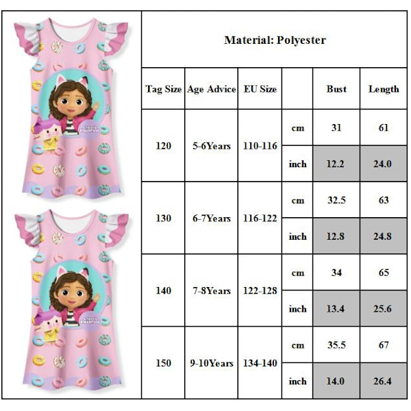 Barn Flickor Gabby Sleepwear Pyjamas Klänning Nattkläder Nattkläder Sommarålder 5-10 Y 140cn