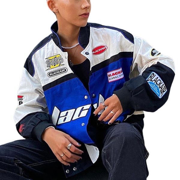 Retro Racing Cykeljacka Trenchcoat för Män och Kvinnor, Lätt Motorcykeljacka Streetjacka Vindjacka Blue L