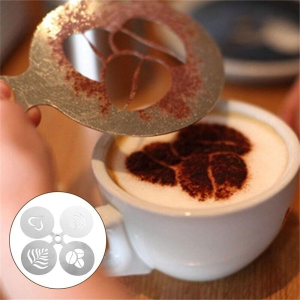 4st Barista Kaffe Choklad Stenciler Mönster Mallar Form Cappuccino Latte Gold