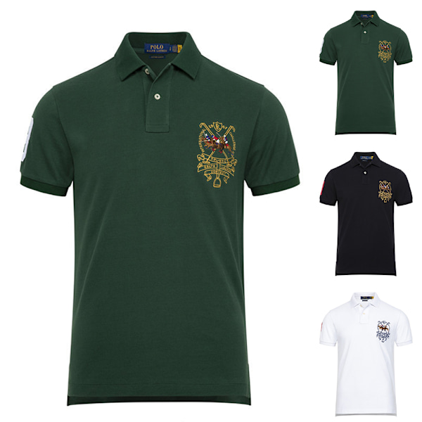 Ralph Lauren Herr Polotröja Solid Mjuk Andningsbar Mesh Polotröjor Slim Fit Krageknappar Kortärmad T-shirt Sommar Casual Strand Träning Tröja Green M