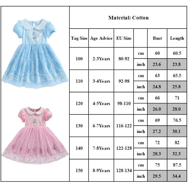 Flickor Prinsessa Klänning Elsa Anna Småbarn Cosplay Klänning Barn Tutu Födelsedagsfest Kläder Pink 120cm