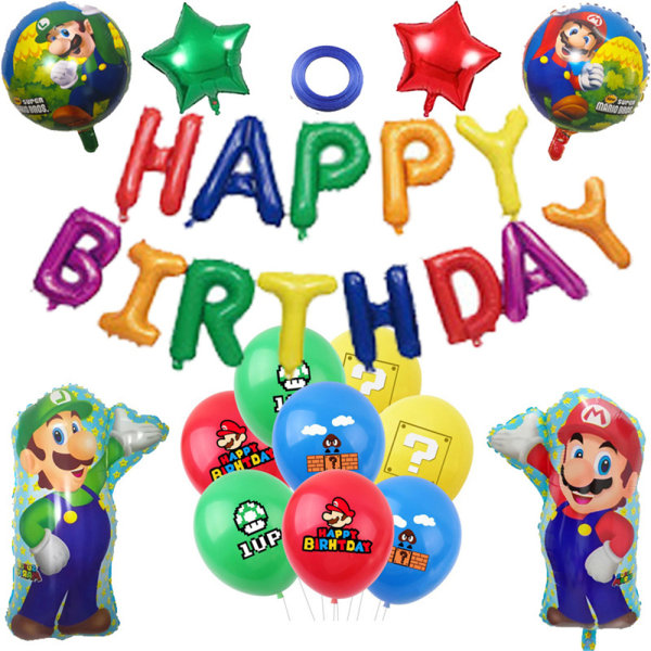 Mario tema födelsedagsfest dekoration barn ballonger Banner Kit