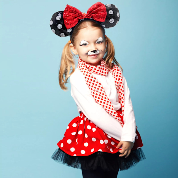 Disney Parks Minnie Mouse Paljettförsedd Svart Vit Prickig Röd Rosett Öron Hårband