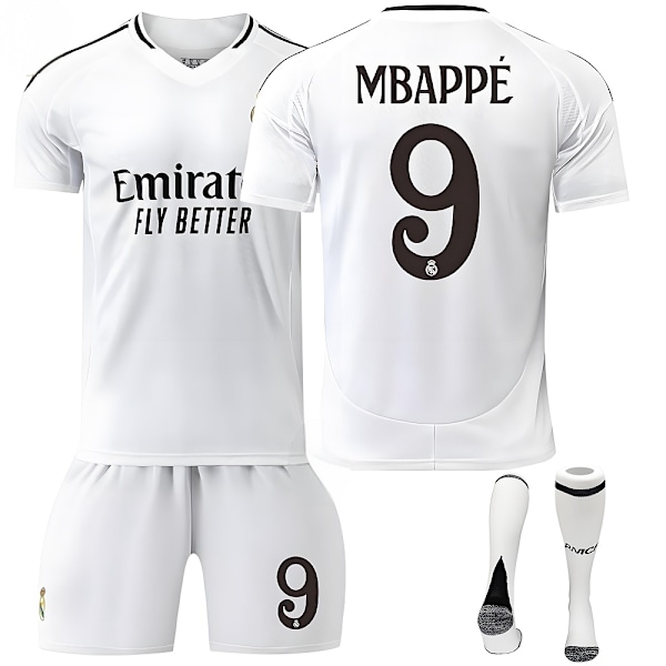 2024-2025 Real Madrid Hemma Barn Fotbollströja # 9 Mbappe Tröja Fotbollsset Fotbollslag Tröja 28