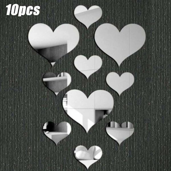 10 st/ set 3D Kärlek Hjärtform Spegel Väggdekor Heminredning
