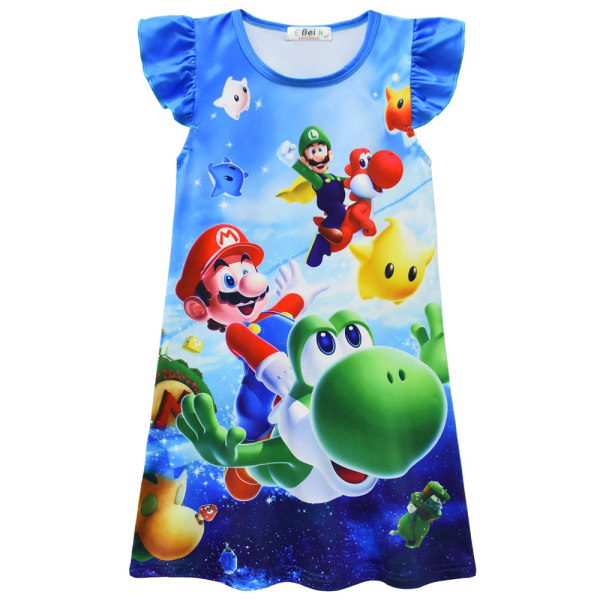 Barn Flickor Super Mario Cartoon Tunika Klänning Nattlinne Sommar Nattkläder E 6-7 Years