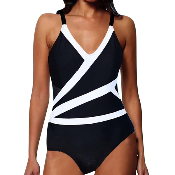 Dampatchwork randig sexig rygglös One Piece Bikini Badkläder Sommarbaddräkt S