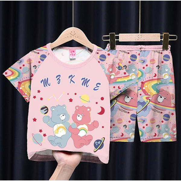 Barn Flickor Care Bears Kortärmade Toppar Shorts Sommar Pyjamas Set Nattkläder #2 7-9Years