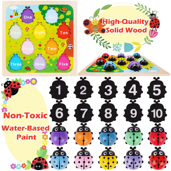 Barn Tränyckelpigor Pussel Brädspel Montessori Räkna siffror Matchande leksaker