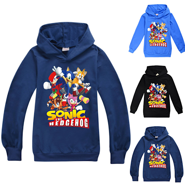 Barn Pojkar Flickor Sonic Hoodie Tröja Pullover Jumper Toppar Dark Blue 130cm