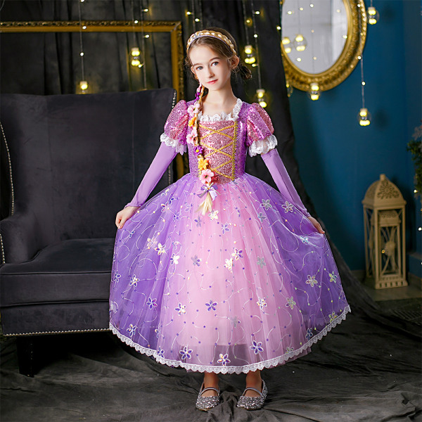 Rapunzel för tjejer Sophia Tutu Tyll Princess Dress Cosplay Klänning 4-5 Years