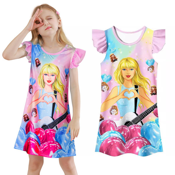 Barn Flickor Sångerska Taylor Swift Nattklänning Nattkläder Pyjamas Pyjamas Sommarklänning 140cn