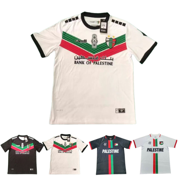 Palestina Hemma Svart Fotbollströja Herr Kortärmad Topp White-B XL