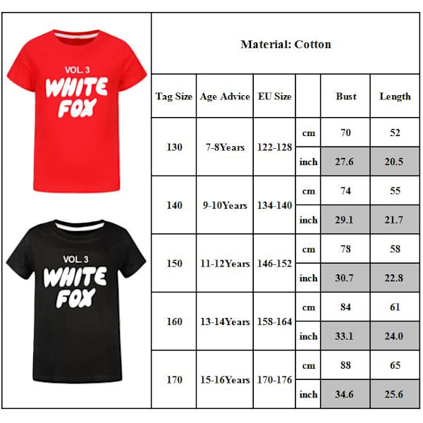 Vit Tryck Räv Pojkar T-shirt Tecknade Toppar Tee Barn Pojkar Flickor T-shirts Barnkläder Sommar Kort Ärm Red 140cm