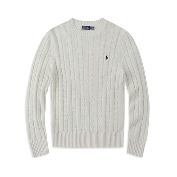 PoloRalphLauren Herrarnas Stickad Tröja Rund Halslös Lös Avslappnad Långärmad Stickad Tröja White L
