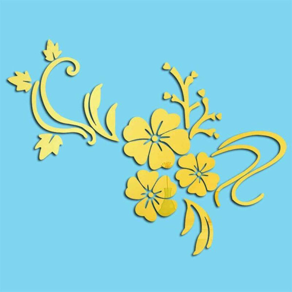 3D-spegel blomma avtagbar väggdekal Konst väggmålning dekaler Gold