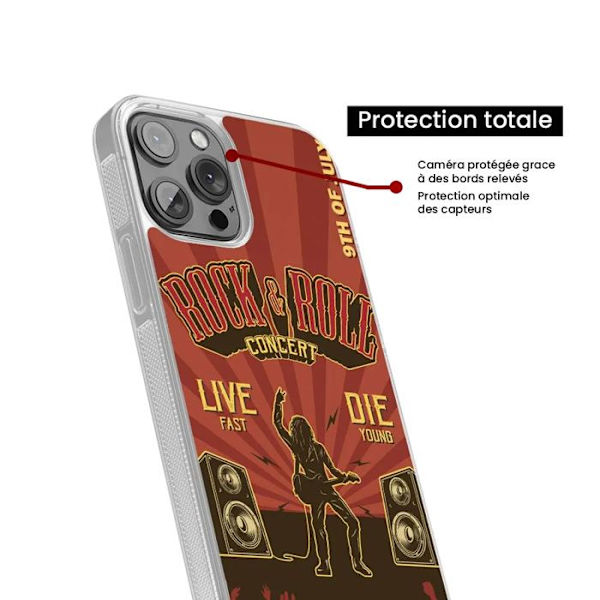 Coque i silikon förstärkt, tryckt, kompatibel med Apple iPhone 15 Pro Max Rock and roll Transparent