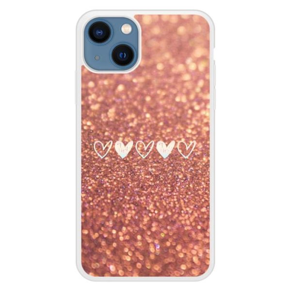 Förstärkt silikonfodral med tryck, kompatibelt med Apple iPhone 13, hjärtglitter Transparent