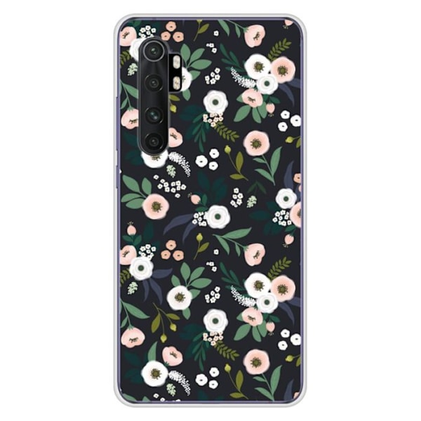 Tryckt silikonfodral kompatibelt med Xiaomi Mi Note 10 Lite Flowers Black Transparent