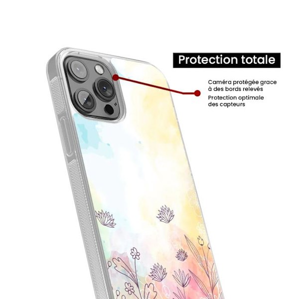 Coque i silikonförstärkt med tryck kompatibel med Apple iPhone 16 Pro Max akvarellblommor Transparent