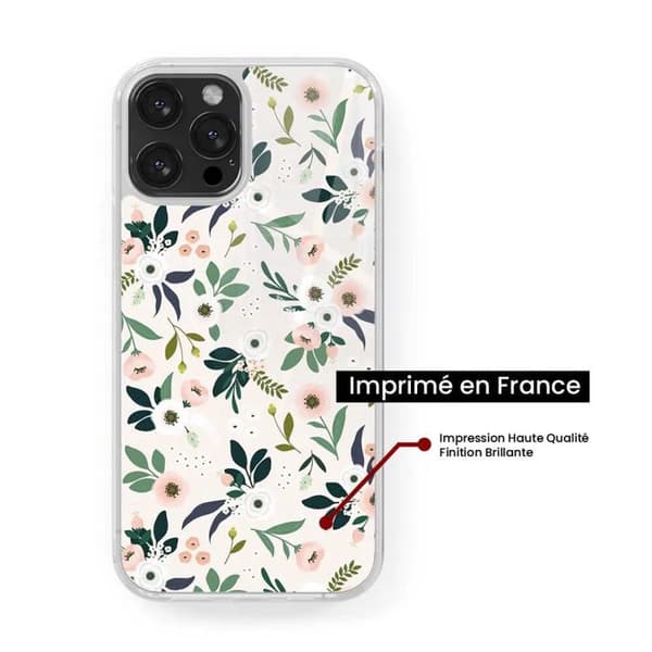 Siliconefodral med förstärkt tryck kompatibelt med Apple iPhone 13 Pro Blommor Transparent
