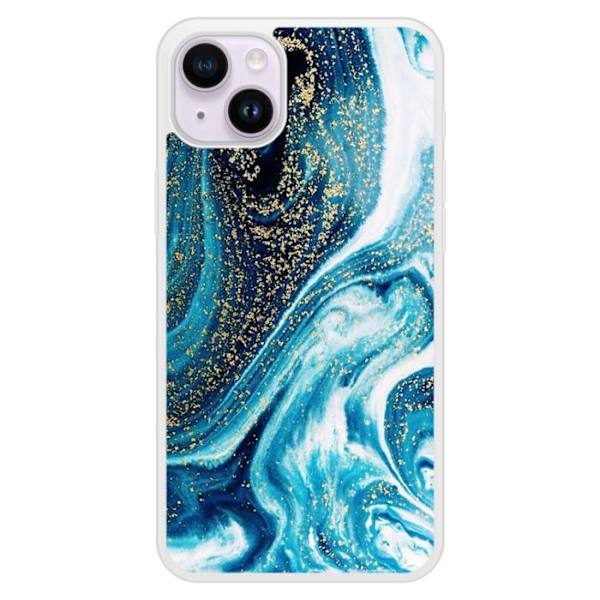 Förstärkt silikonöverdrag med mönster, kompatibelt med Apple iPhone 15 Plus Marmor Blå Glittrig Transparent
