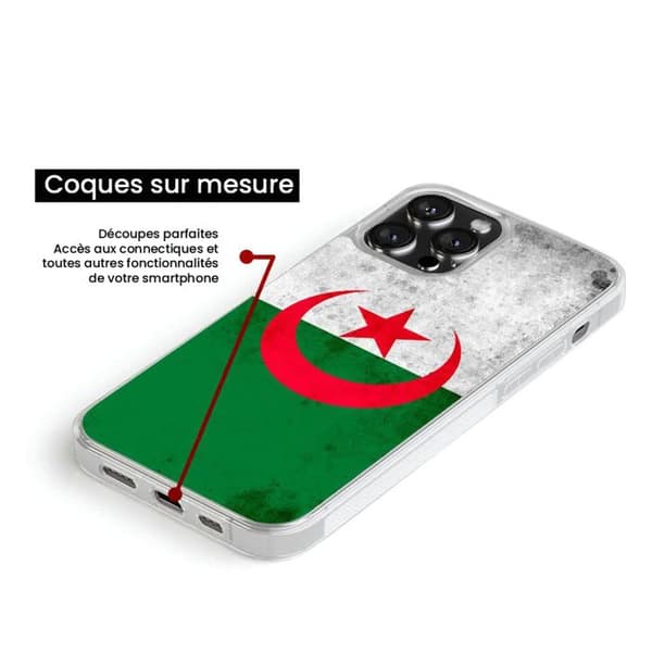 Siliconförstärkt tryckt fodral kompatibelt med Apple iPhone 15 Pro Max Algeriets flagga Transparent