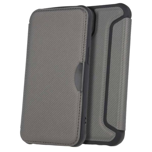 Folio-etuiet - Smart Carbon - Apple iPhone 15 - TPU - Magnetisk stängning - Videostöd silver-