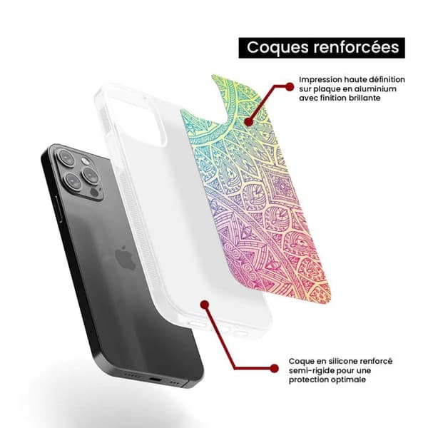 Förstärkt silikonfutter med tryck kompatibel med Apple iPhone 15 Pro Max Mandala Pastell Transparent