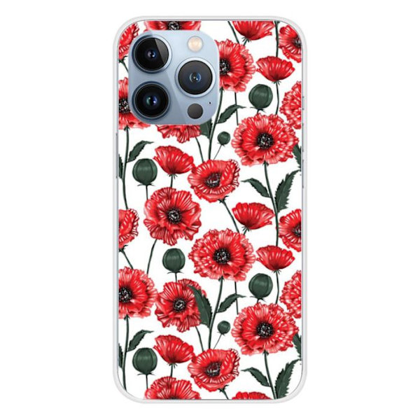 Siliconefodral - Kompatibel med Apple iPhone 13 Pro - design med vallmo-blommor Transparent