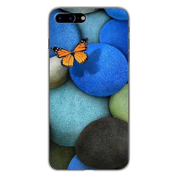 Tryckt silikonfodral som är kompatibelt med Apple iPhone 8 Plus Blue Pebble Butterfly Transparent