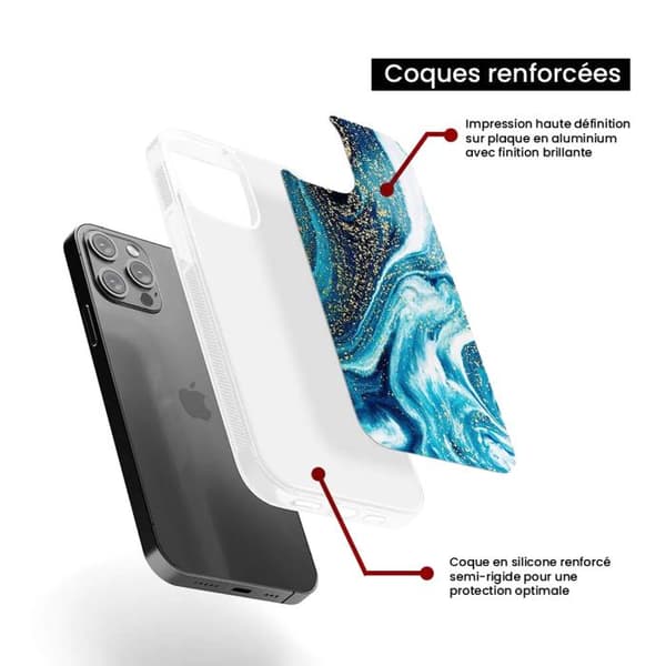Förstärkt silikonetui med tryck kompatibel med Apple iPhone 14 Plus Marmor Blå Glittrande Transparent