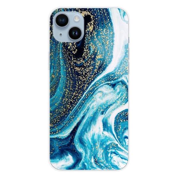 Siliconfodral - Kompatibel med Apple iPhone 15 Plus - design marmor blå glittrande Transparent