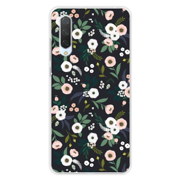 Tryckt silikonfodral kompatibelt med Xiaomi Mi 9 Lite Flowers Black Transparent