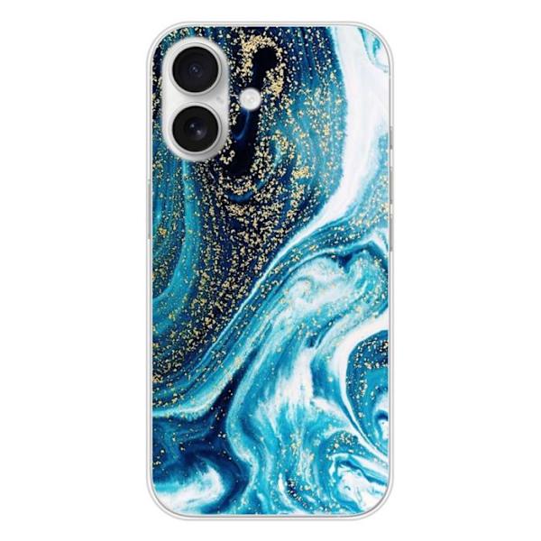 Siliconfodral - Kompatibel med Apple iPhone 16 - design i glittrande blå marmor Transparent