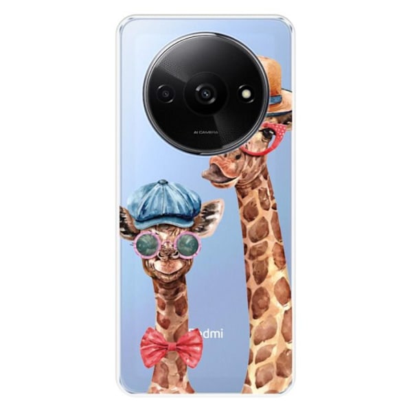 Tryckt silikonfodral som är kompatibelt med Xiaomi Redmi A3 4G Funny Giraffe Transparent