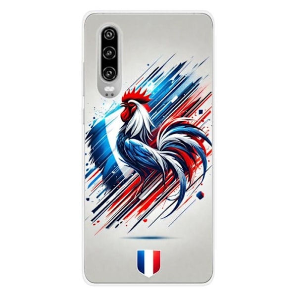 Tryckt silikonfodral som är kompatibelt med Huawei P30 French Rooster Transparent