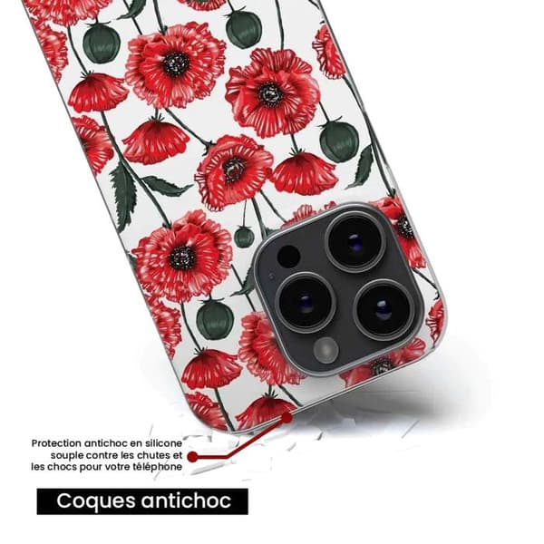 Siliconfodral - Kompatibel med Apple iPhone 15 Plus - design med vallmo blommor Transparent