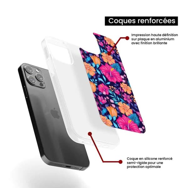 Förstärkt silikonfodral tryckt kompatibelt med Apple iPhone 14 Plus Exotiska Blommor Transparent