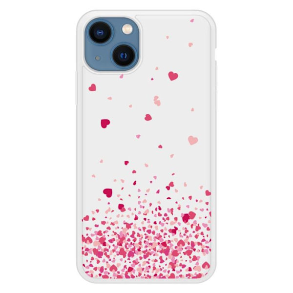 Coque i silikon förstärkt tryckt kompatibel med Apple iPhone 13 Confetti av hjärtan i rosa Transparent