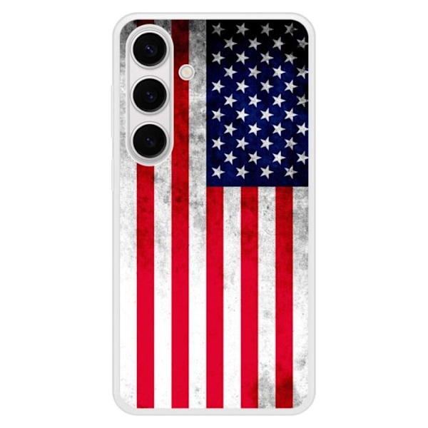 Förstärkt silikonfodral med tryck, kompatibelt med Samsung Galaxy S24 Plus, USA-flagga Transparent