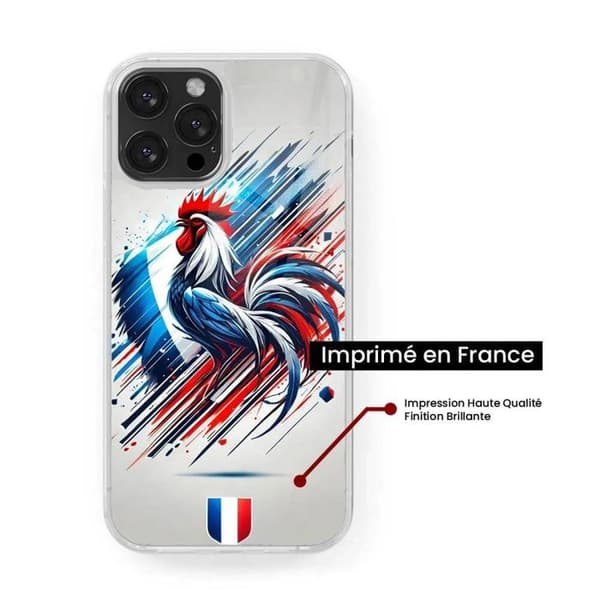 Förstärkt silikonskal med tryck kompatibelt med Apple iPhone 15 Coq Français Transparent