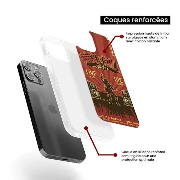 Coque i silikon förstärkt, tryckt, kompatibel med Apple iPhone 15 Pro Max Rock and roll Transparent